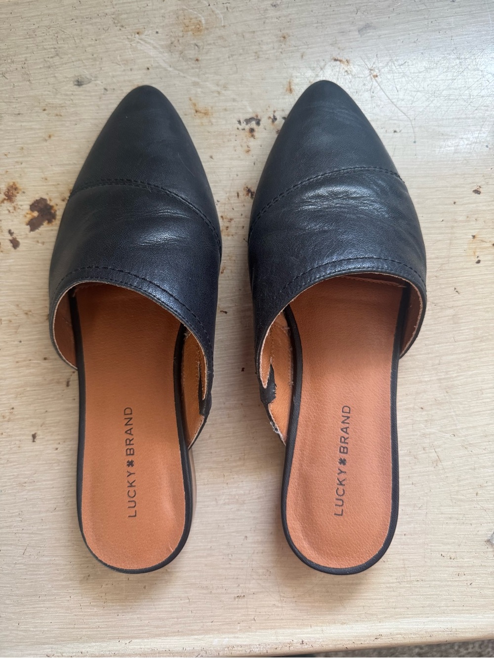 Lucky Brand Black Pointed Leather Slide Mules